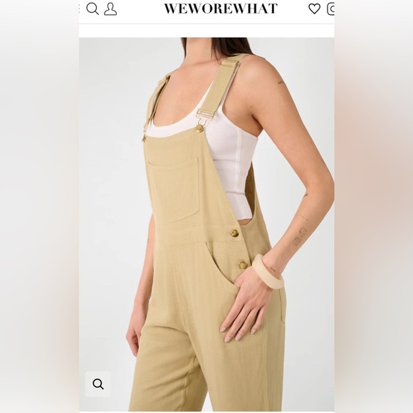 WeWoreWhat Linen100% Basic Overalls Jumpsuit in Olive Green , size M - Picture 12 of 14